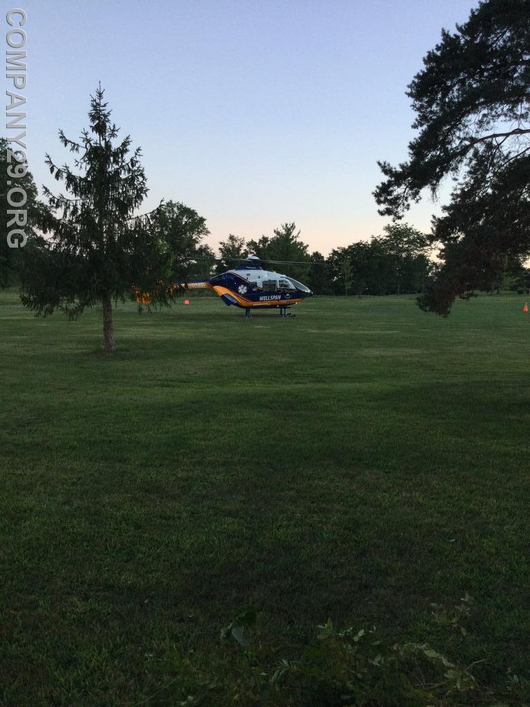 Stat MedEvac lands @ Flatbush Golf Course next to scene to transport patient to local trauma center